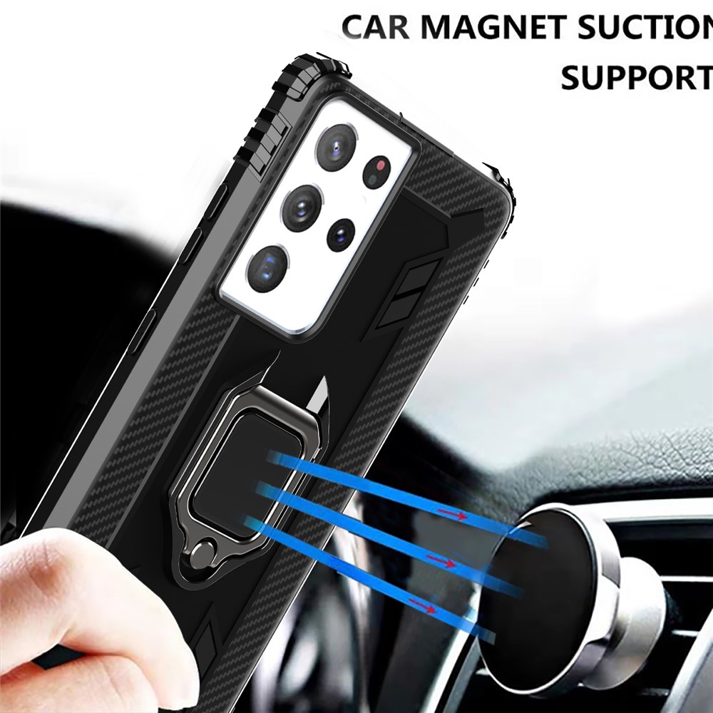 Finger Ring Kickstand TPU Phone Case Protection Cover for Samsung Galaxy S21 Ultra 5G - Black-3