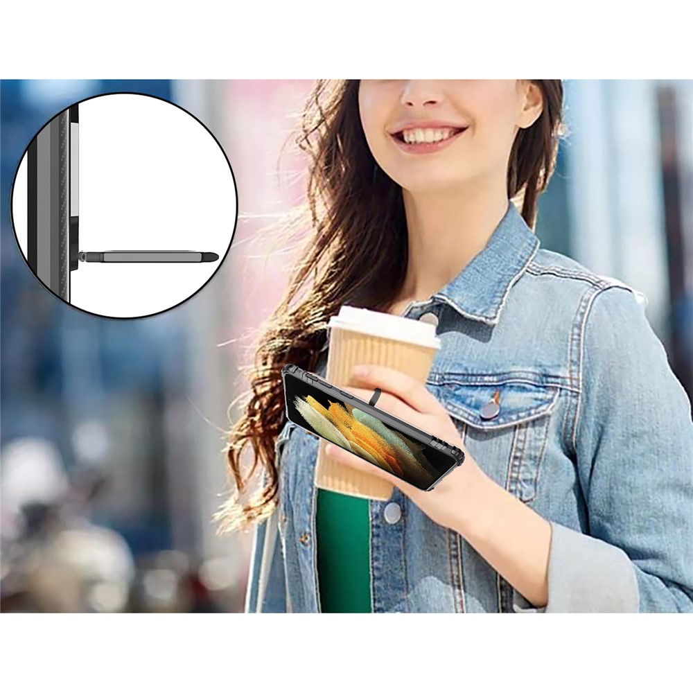 Finger Ring Kickstand TPU Phone Case Protection Cover for Samsung Galaxy S21 Ultra 5G - Black-4