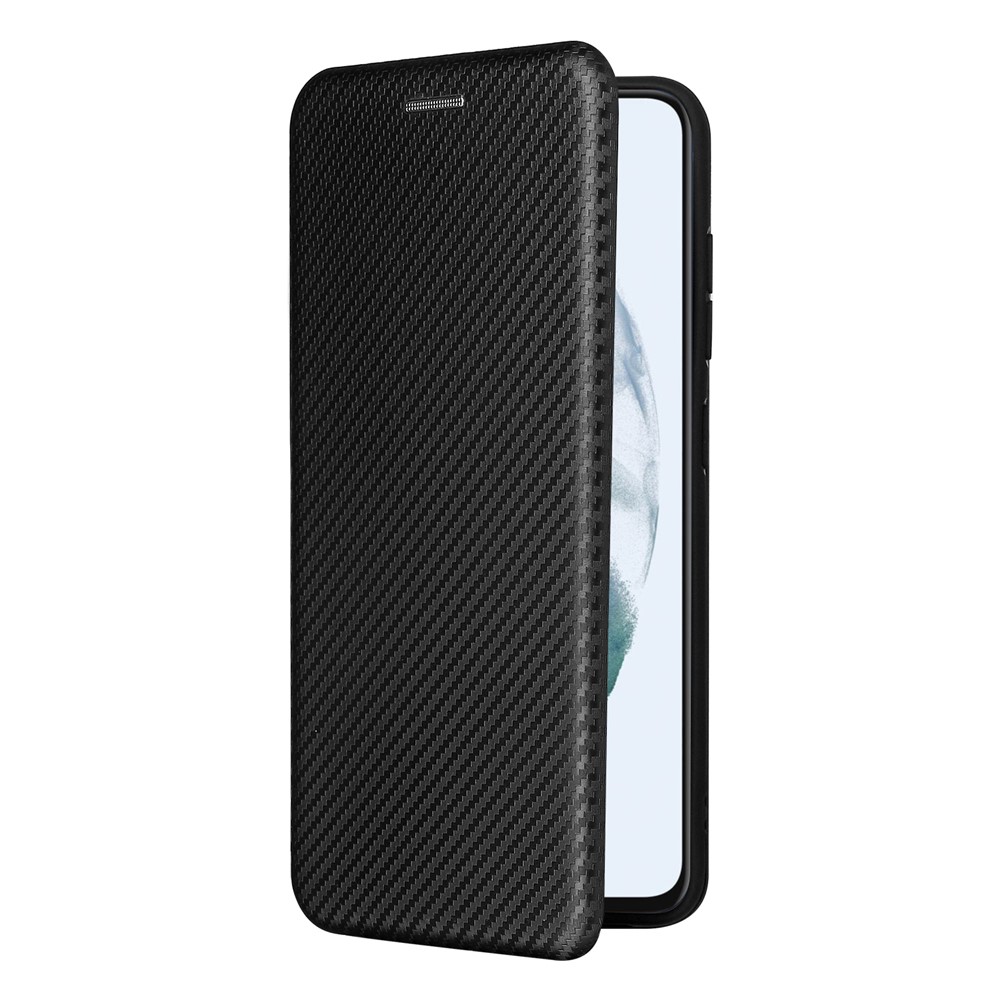 Auto-absorbed Carbon Fiber Texture Shock-proof Leather Case with Card Holder and Ring Strap for Samsung Galaxy S21 FE - Black-6