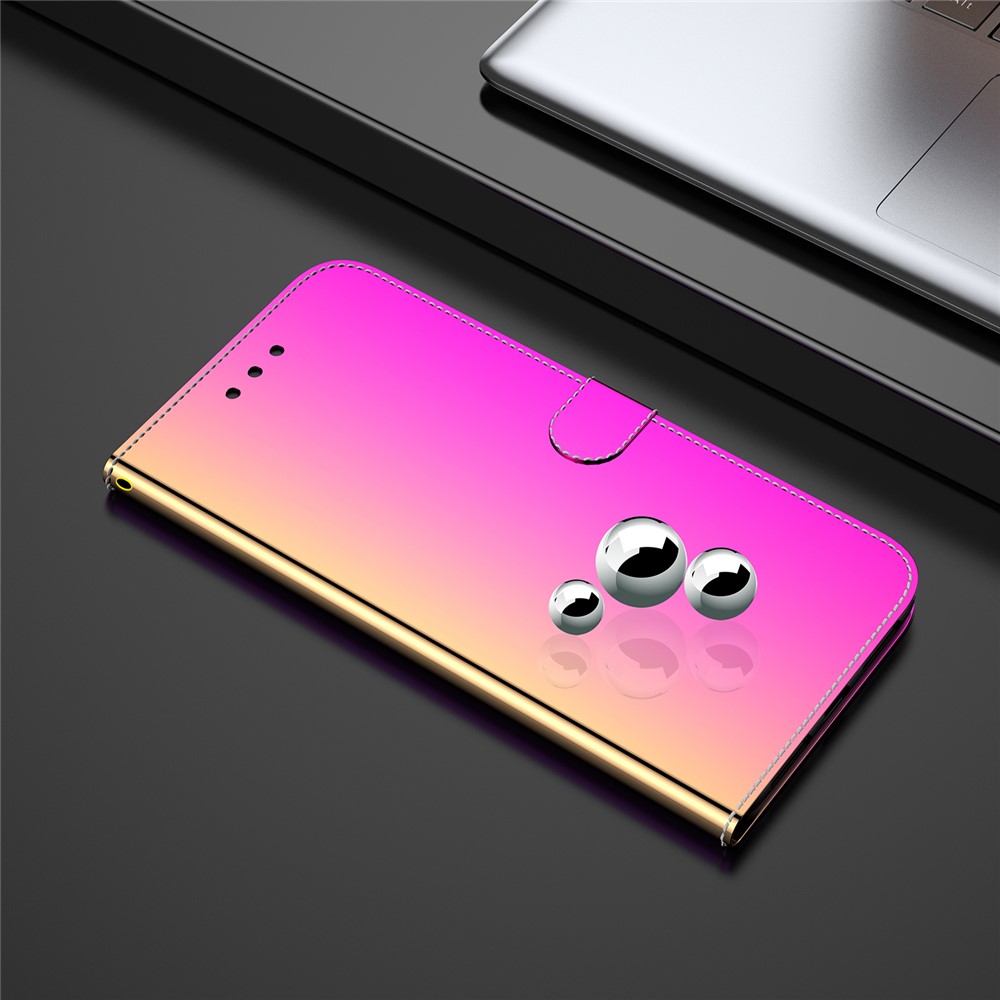 Mirror-like Surface Wallet Stand Leather Cover Case for Samsung Galaxy S21 FE - Rose-2