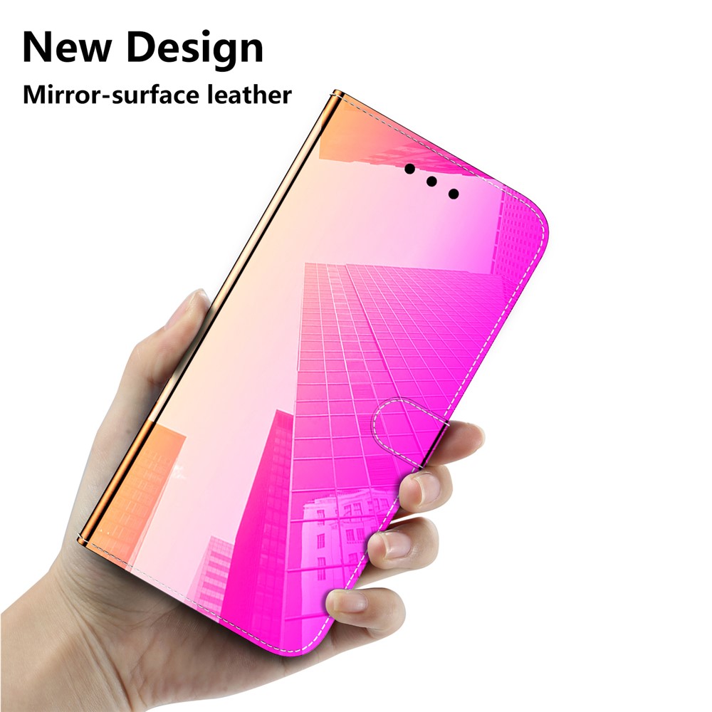 Mirror-like Surface Wallet Stand Leather Cover Case for Samsung Galaxy S21 FE - Rose-4