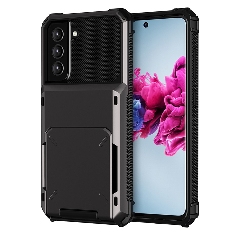Folio Flip TPU+PC Hybrid Phone Shell for Samsung Galaxy S21 FE - Black-1