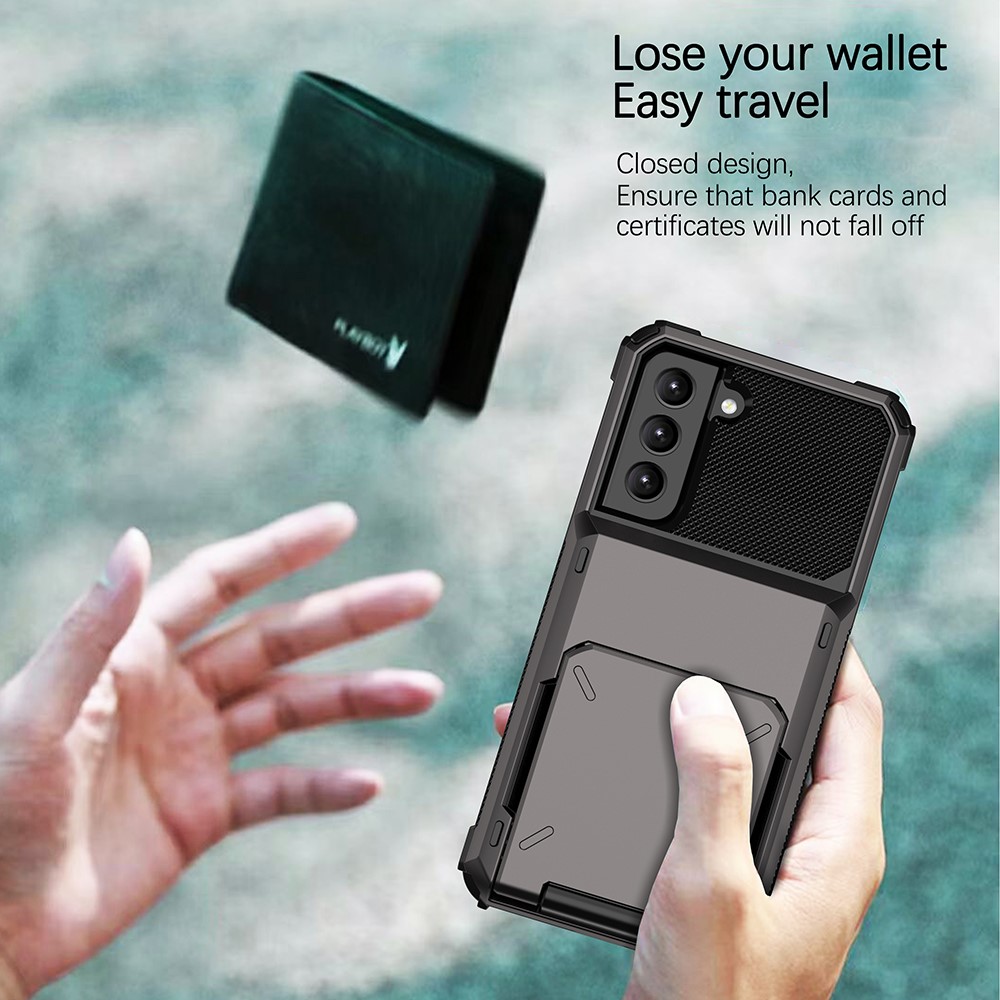 Folio Flip TPU+PC Hybrid Phone Shell for Samsung Galaxy S21 FE - Black-2