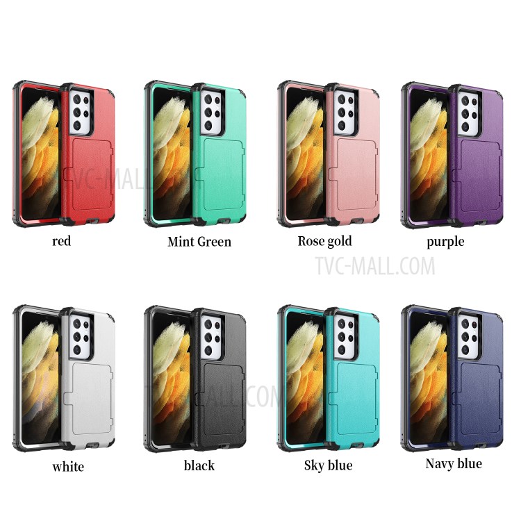 Shockproof PC + TPU Combo Cover Case with Card Holder Mirror for Samsung Galaxy S21 Ultra 5G - Black-14