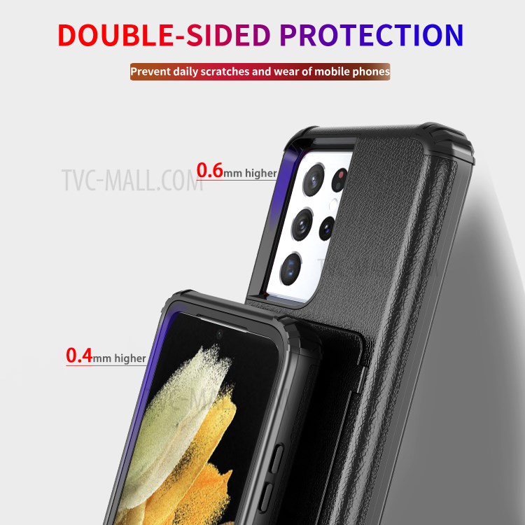 Shockproof PC + TPU Combo Cover Case with Card Holder Mirror for Samsung Galaxy S21 Ultra 5G - Black-6