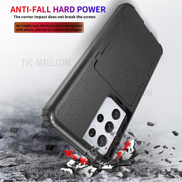 Shockproof PC + TPU Combo Cover Case with Card Holder Mirror for Samsung Galaxy S21 Ultra 5G - Black-7