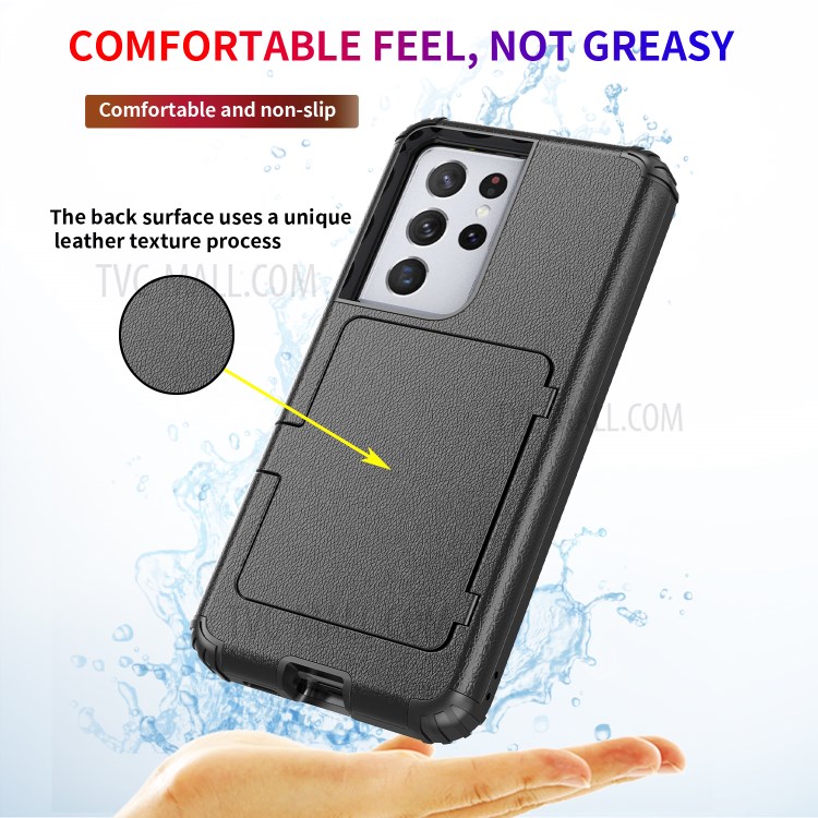 Shockproof PC + TPU Combo Cover Case with Card Holder Mirror for Samsung Galaxy S21 Ultra 5G - Black-9