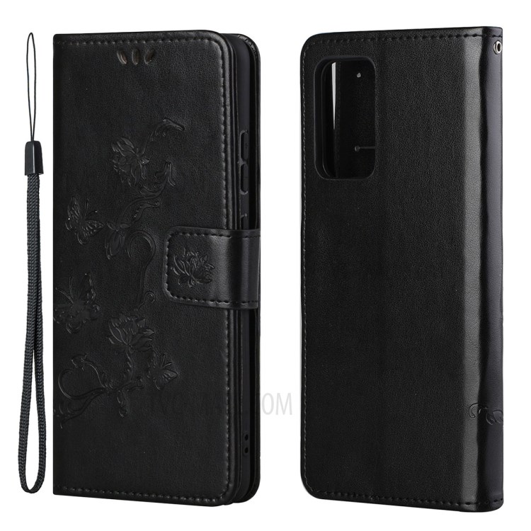 Stylish Butterfly Flowers Imprinting Wallet Design Leather Phone Cover for Samsung Galaxy A82 5G - Black-1
