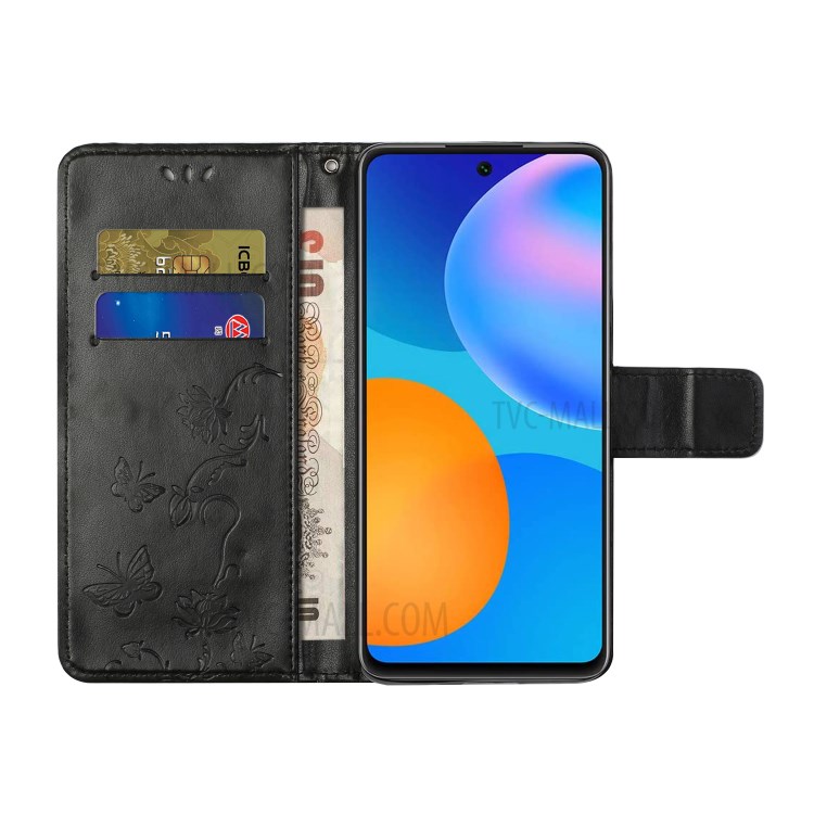 Stylish Butterfly Flowers Imprinting Wallet Design Leather Phone Cover for Samsung Galaxy A82 5G - Black-5