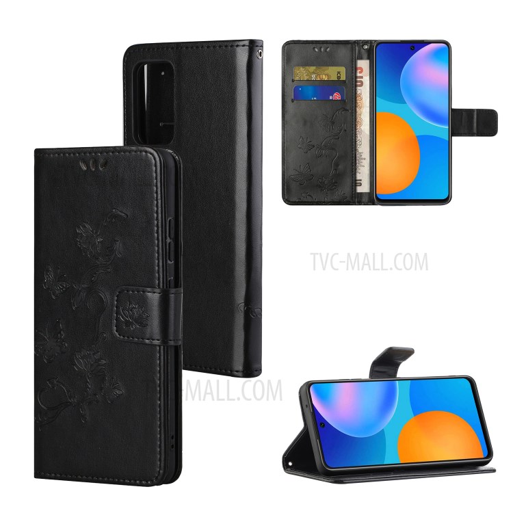Stylish Butterfly Flowers Imprinting Wallet Design Leather Phone Cover for Samsung Galaxy A82 5G - Black-6