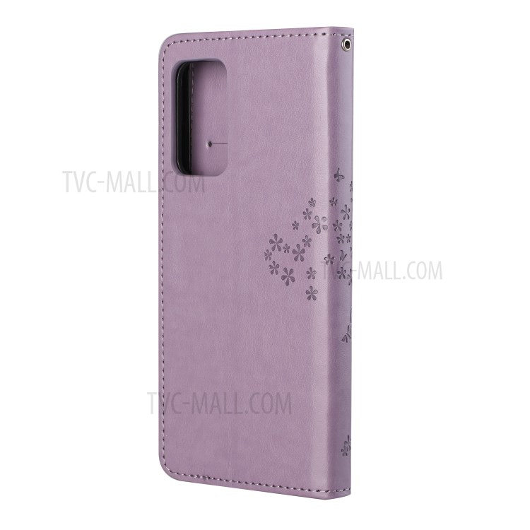 Leather Wallet Stand Phone Cover Case with Owl Tree Pattern Imprint for Samsung Galaxy A82 5G - Purple-3
