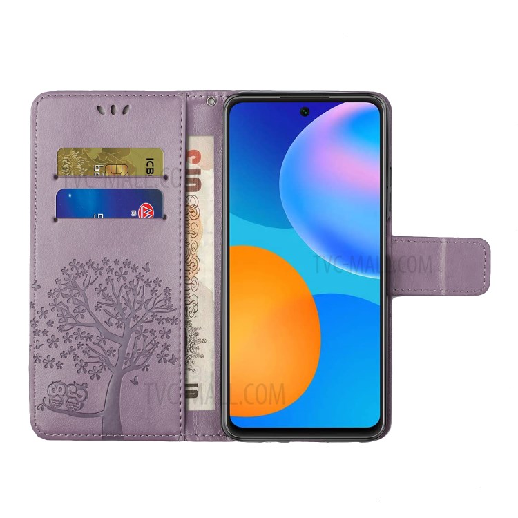 Leather Wallet Stand Phone Cover Case with Owl Tree Pattern Imprint for Samsung Galaxy A82 5G - Purple-5