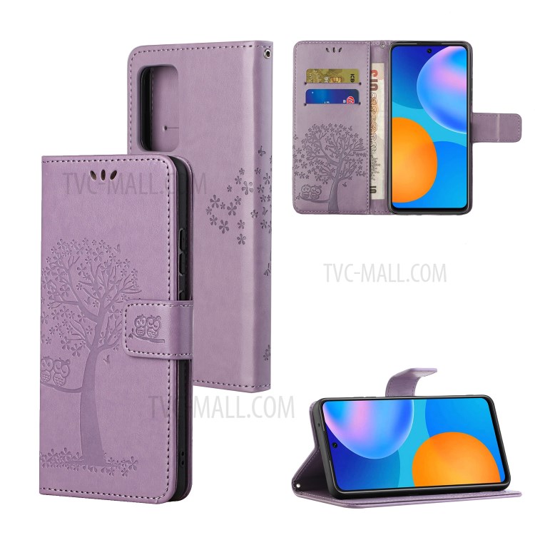 Leather Wallet Stand Phone Cover Case with Owl Tree Pattern Imprint for Samsung Galaxy A82 5G - Purple-6