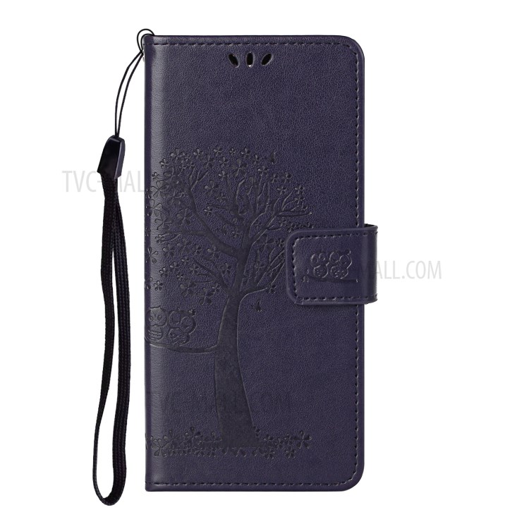 Leather Wallet Stand Phone Cover Case with Owl Tree Pattern Imprint for Samsung Galaxy A82 5G - Dark Purple-2