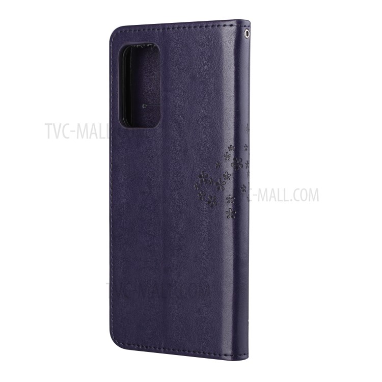 Leather Wallet Stand Phone Cover Case with Owl Tree Pattern Imprint for Samsung Galaxy A82 5G - Dark Purple-3
