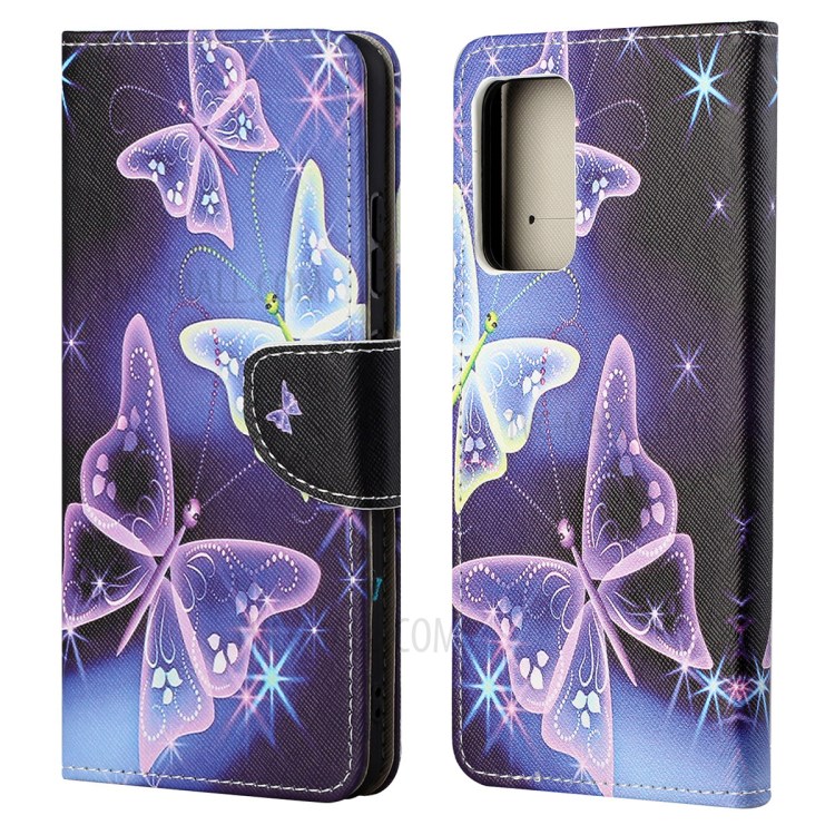 Cross Texture Wallet Design New Pattern Printing Leather Stand Case for Samsung Galaxy A82 5G - Sparkle Butterfly-1