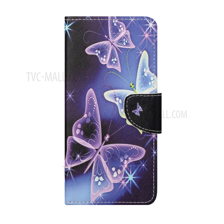 Cross Texture Wallet Design New Pattern Printing Leather Stand Case for Samsung Galaxy A82 5G - Sparkle Butterfly-2