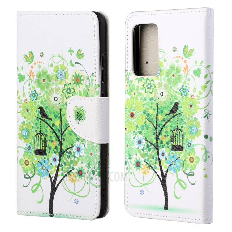 Cross Texture Wallet Design New Pattern Printing Leather Stand Case for Samsung Galaxy A82 5G - Green Tree-1