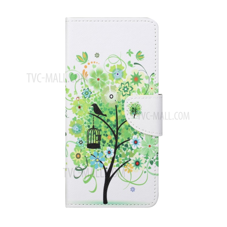 Cross Texture Wallet Design New Pattern Printing Leather Stand Case for Samsung Galaxy A82 5G - Green Tree-2
