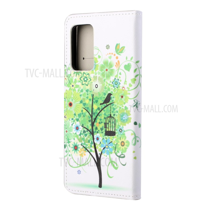 Cross Texture Wallet Design New Pattern Printing Leather Stand Case for Samsung Galaxy A82 5G - Green Tree-3