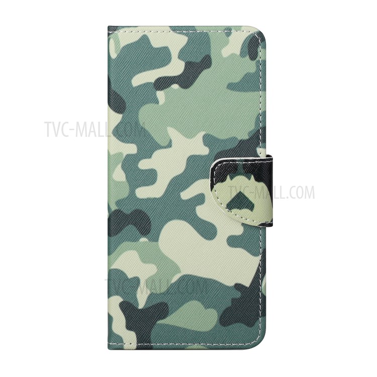 Cross Texture Wallet Design New Pattern Printing Leather Stand Case for Samsung Galaxy A82 5G - Camouflage-2