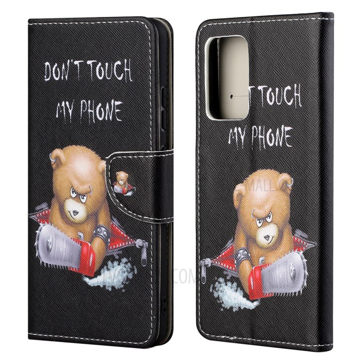 Cross Texture Wallet Design New Pattern Printing Leather Stand Case for Samsung Galaxy A82 5G - Bear-1
