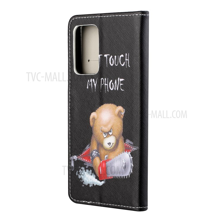 Cross Texture Wallet Design New Pattern Printing Leather Stand Case for Samsung Galaxy A82 5G - Bear-3