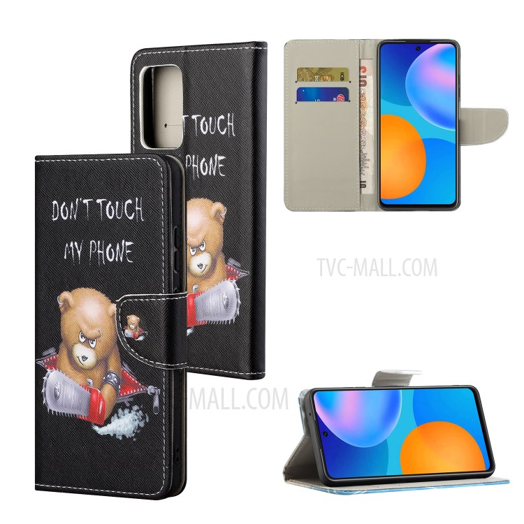 Cross Texture Wallet Design New Pattern Printing Leather Stand Case for Samsung Galaxy A82 5G - Bear-6