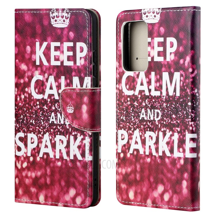 Cross Texture Wallet Design New Pattern Printing Leather Stand Case for Samsung Galaxy A82 5G - Keep Calm and Sparkle-1