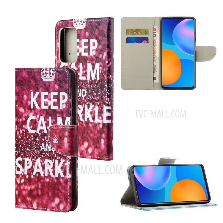 Cross Texture Wallet Design New Pattern Printing Leather Stand Case for Samsung Galaxy A82 5G - Keep Calm and Sparkle-6
