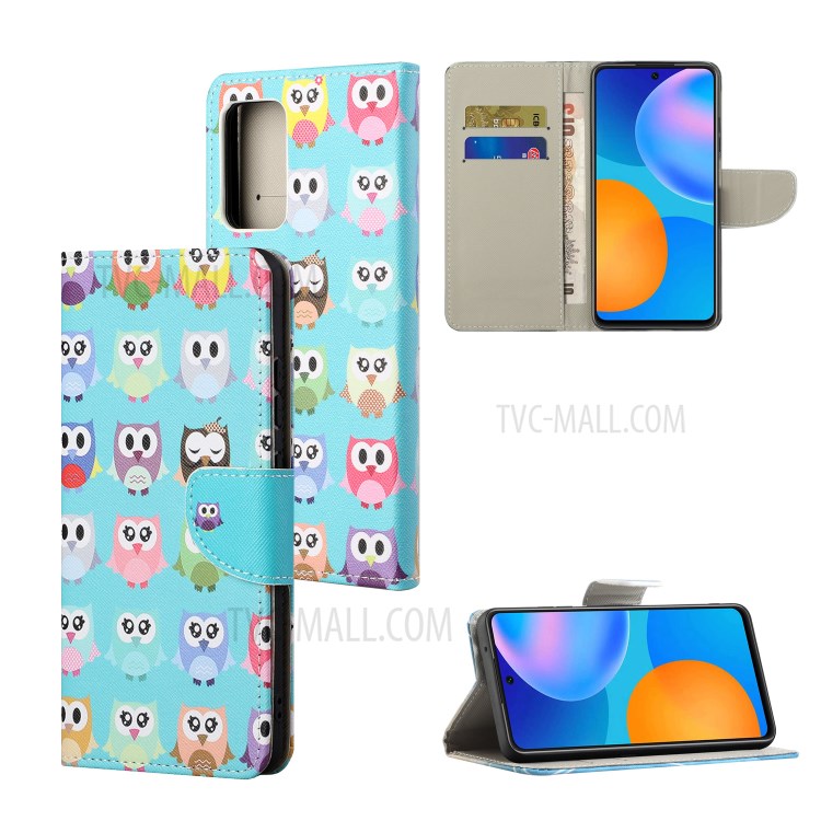 Cross Texture Wallet Design New Pattern Printing Leather Stand Case for Samsung Galaxy A82 5G - Cute Owls-6