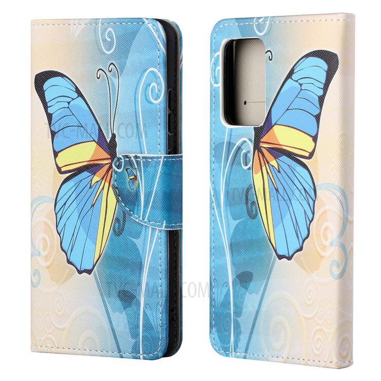 Cross Texture Wallet Design New Pattern Printing Leather Stand Case for Samsung Galaxy A82 5G - Blue Butterfly-1