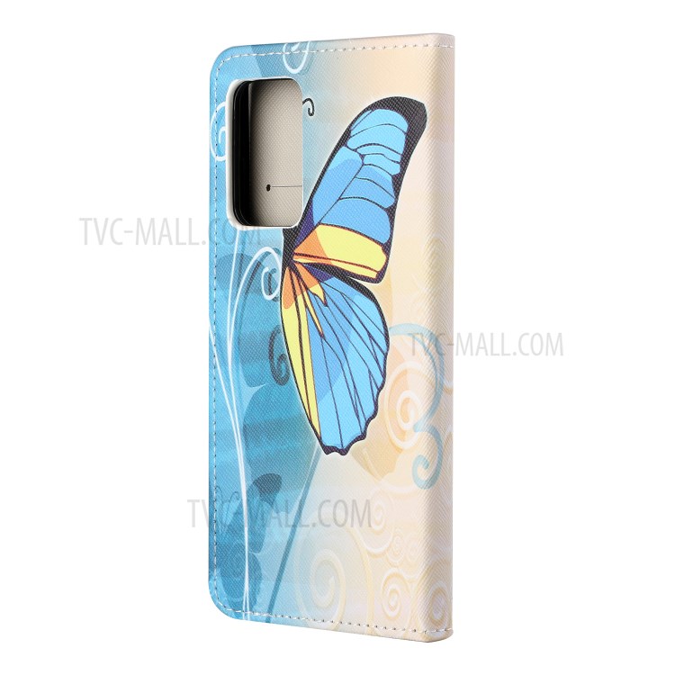 Cross Texture Wallet Design New Pattern Printing Leather Stand Case for Samsung Galaxy A82 5G - Blue Butterfly-3