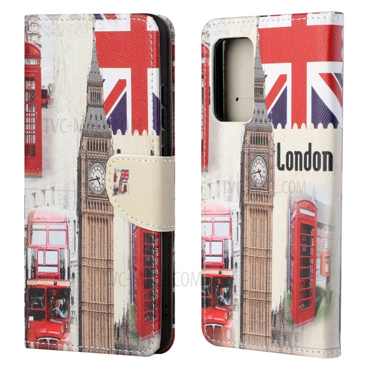 Cross Texture Wallet Design New Pattern Printing Leather Stand Case for Samsung Galaxy A82 5G - London Style-1