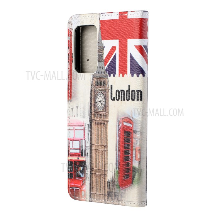 Cross Texture Wallet Design New Pattern Printing Leather Stand Case for Samsung Galaxy A82 5G - London Style-3