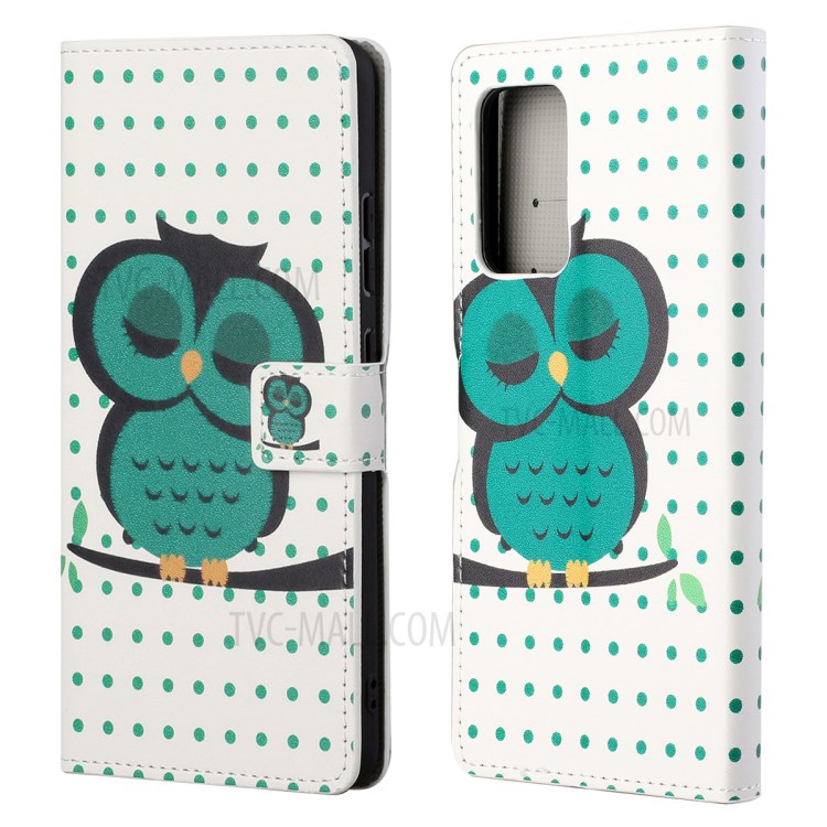 Wallet Design Pattern Printing Full Protection Leather Stand Protective Case with Stand for Samsung Galaxy A82 5G - Single Owl-1