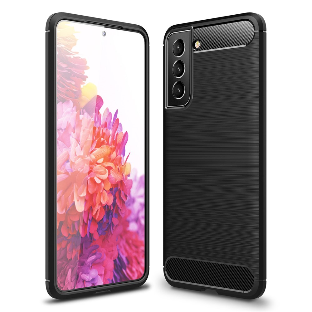 Flexible TPU Phone Protector Case Brushed Carbon Fiber Texture Cover for Samsung Galaxy S21 FE - Black-1