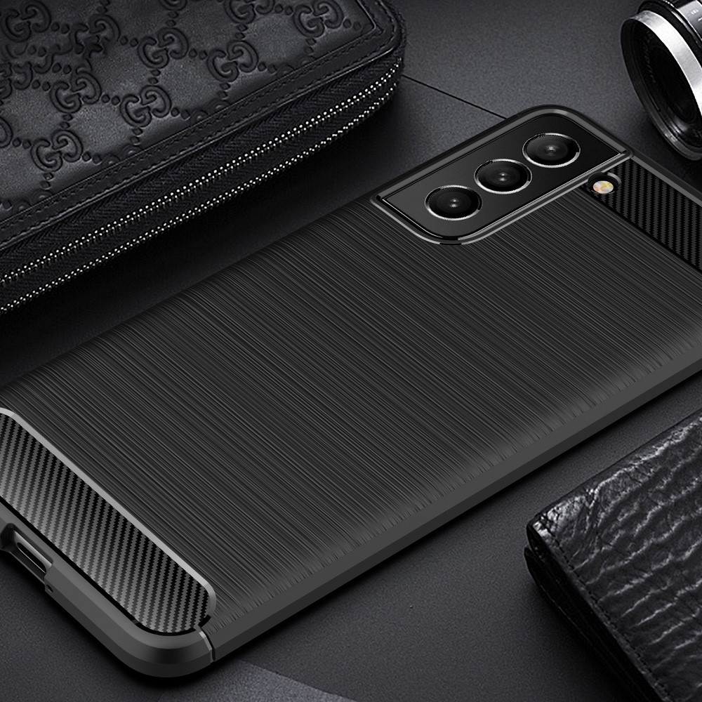 Flexible TPU Phone Protector Case Brushed Carbon Fiber Texture Cover for Samsung Galaxy S21 FE - Black-10
