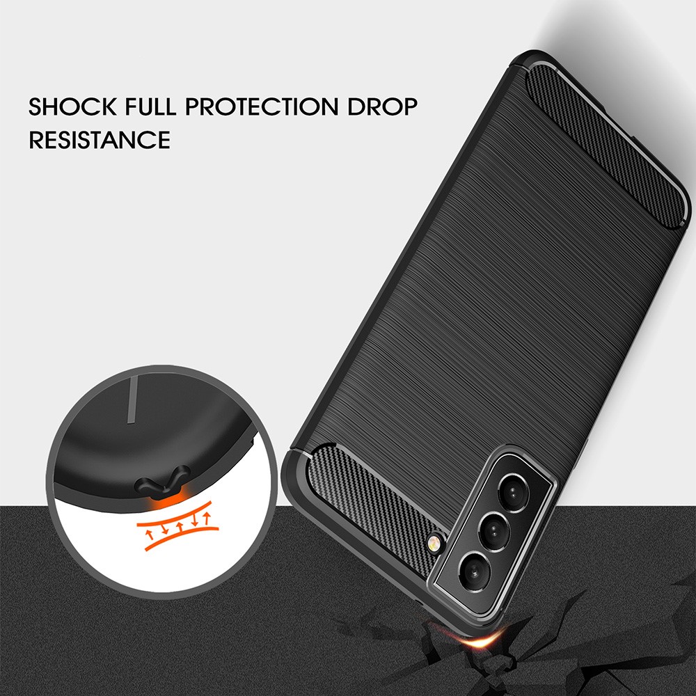 Flexible TPU Phone Protector Case Brushed Carbon Fiber Texture Cover for Samsung Galaxy S21 FE - Black-5