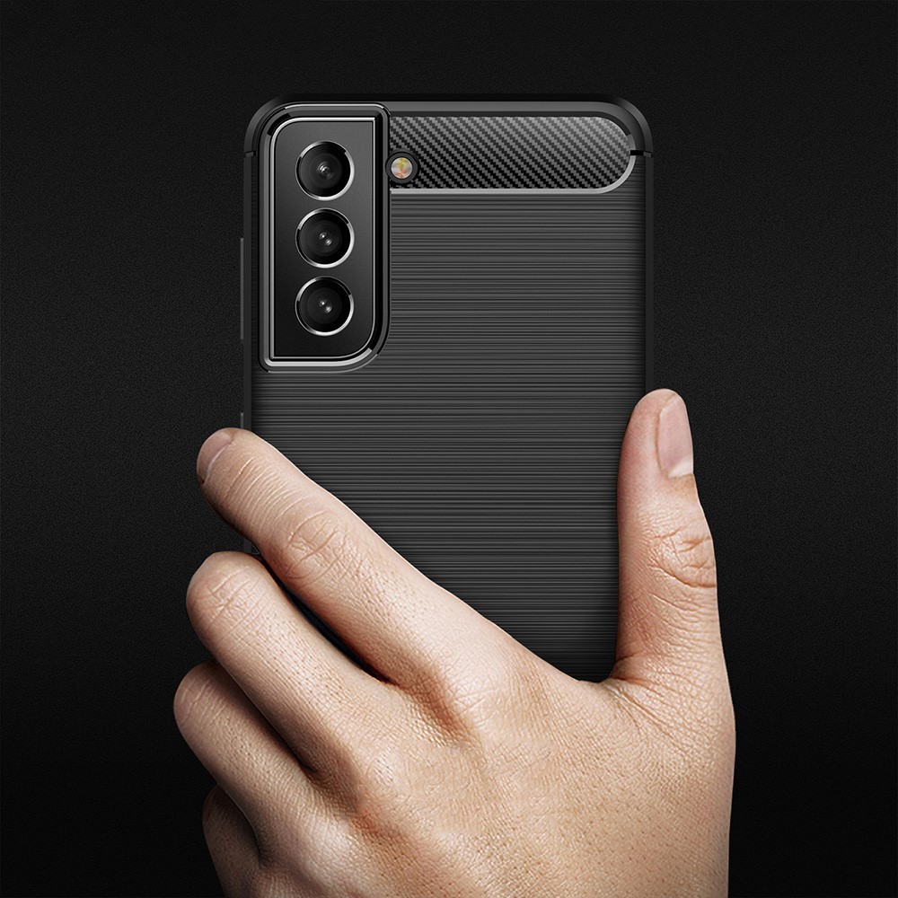 Flexible TPU Phone Protector Case Brushed Carbon Fiber Texture Cover for Samsung Galaxy S21 FE - Black-7
