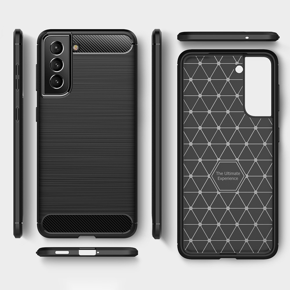 Flexible TPU Phone Protector Case Brushed Carbon Fiber Texture Cover for Samsung Galaxy S21 FE - Black-8
