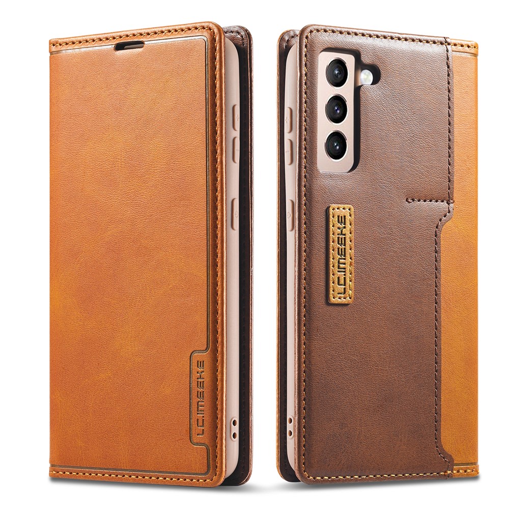 LC.IMEEKE LC-001 Series Full Protection Cover Leather Mobile Phone Case with Card Slots for Samsung Galaxy S21 FE - Brown-1