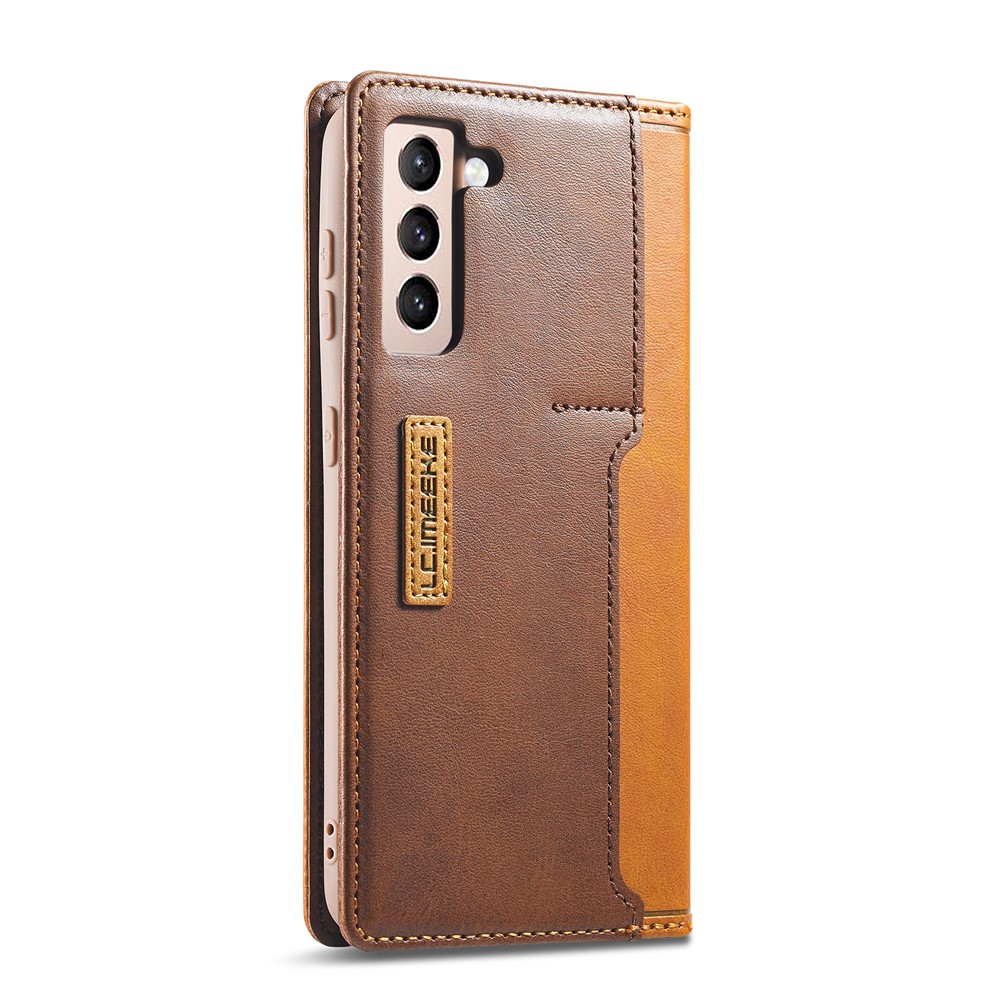 LC.IMEEKE LC-001 Series Full Protection Cover Leather Mobile Phone Case with Card Slots for Samsung Galaxy S21 FE - Brown-10