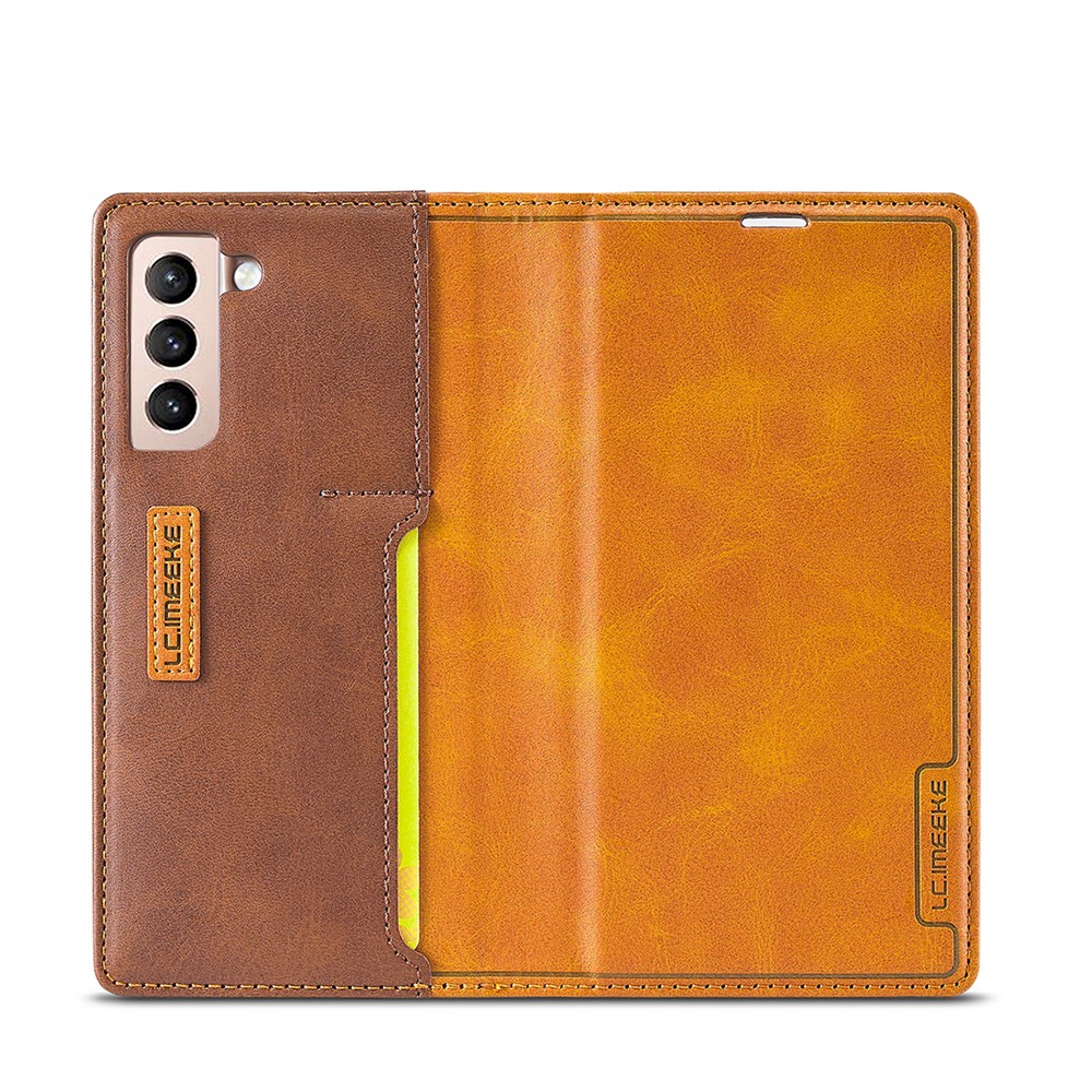 LC.IMEEKE LC-001 Series Full Protection Cover Leather Mobile Phone Case with Card Slots for Samsung Galaxy S21 FE - Brown-12