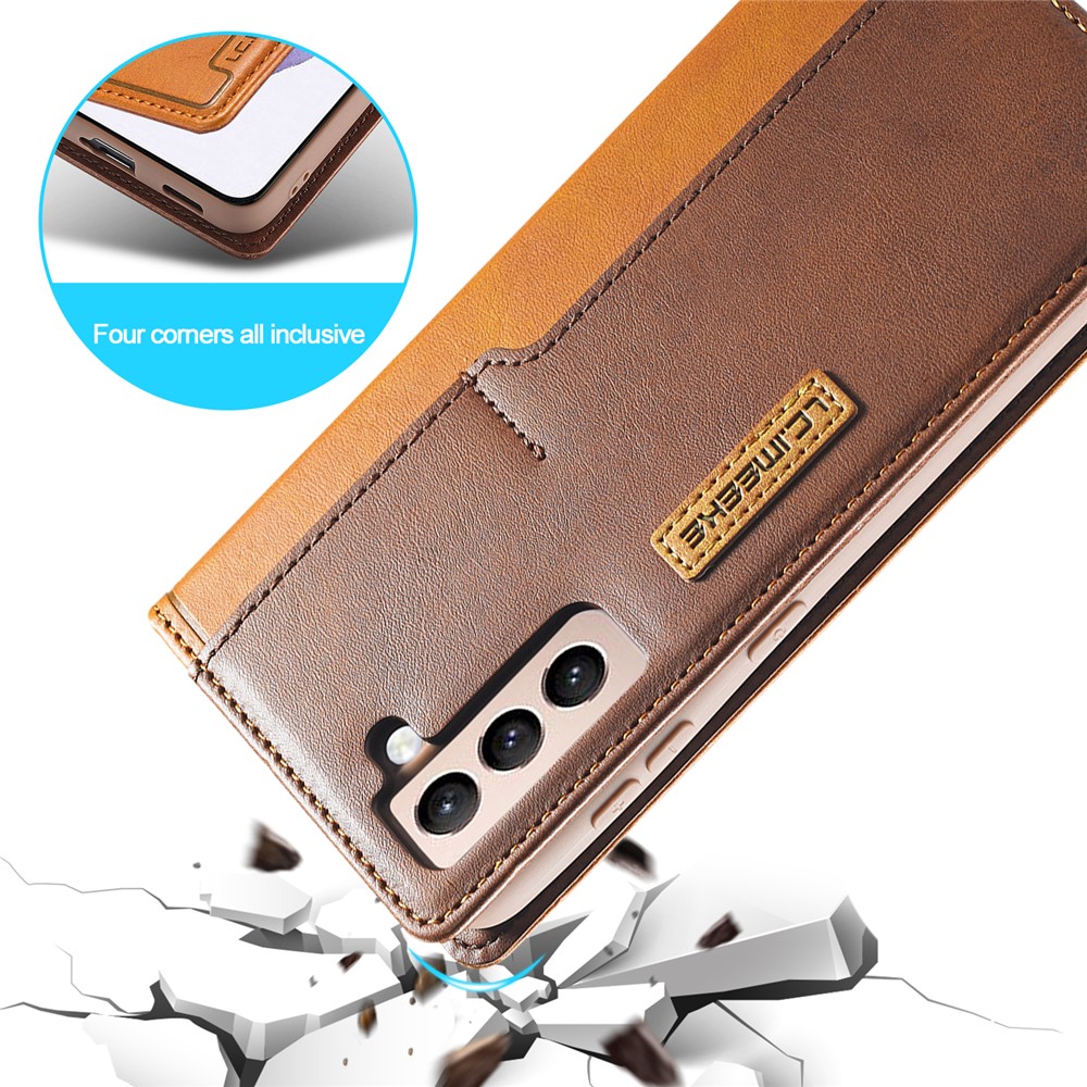 LC.IMEEKE LC-001 Series Full Protection Cover Leather Mobile Phone Case with Card Slots for Samsung Galaxy S21 FE - Brown-5