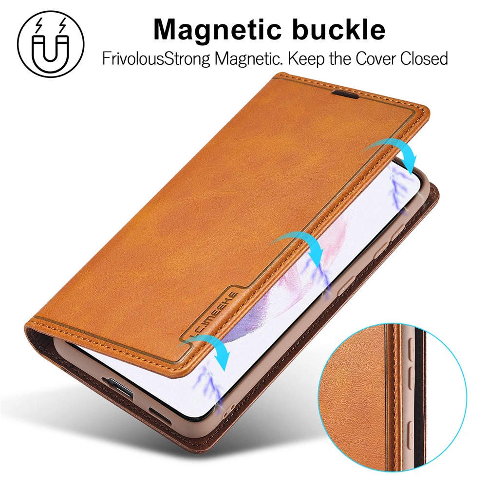 LC.IMEEKE LC-001 Series Full Protection Cover Leather Mobile Phone Case with Card Slots for Samsung Galaxy S21 FE - Brown-6