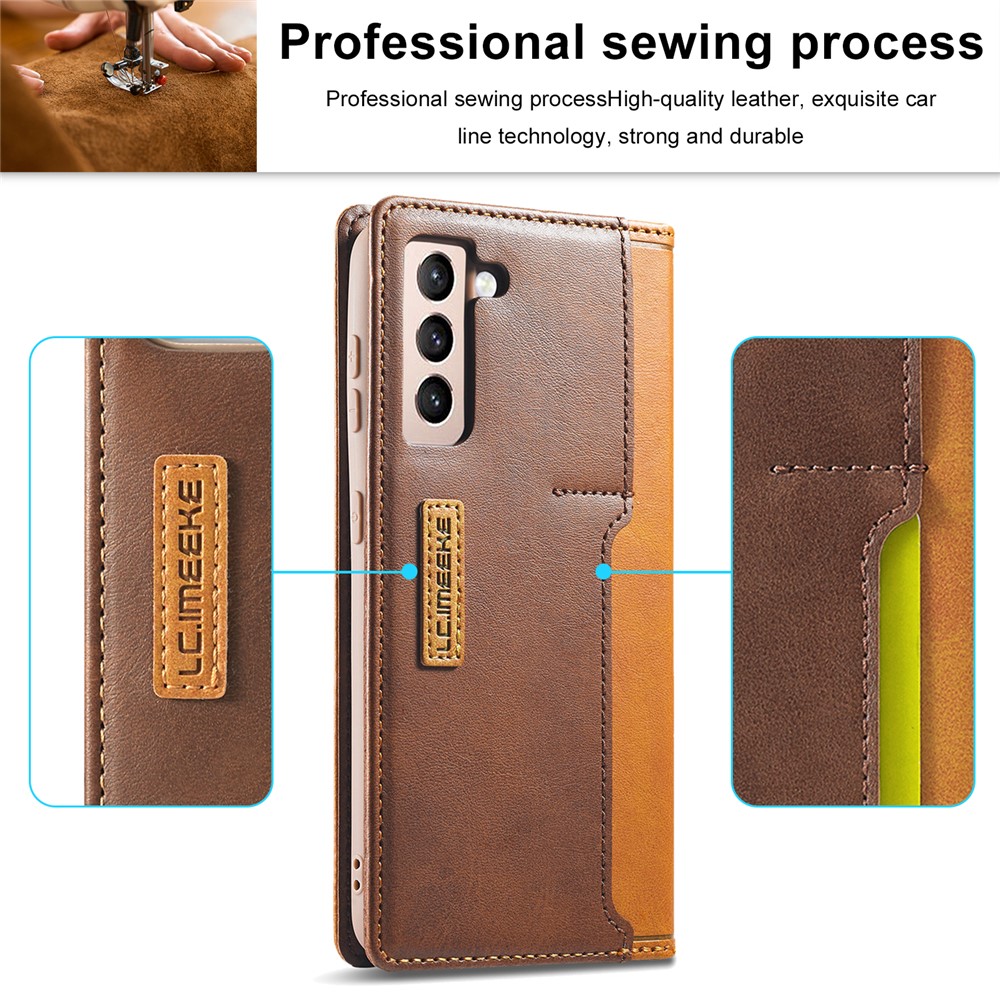LC.IMEEKE LC-001 Series Full Protection Cover Leather Mobile Phone Case with Card Slots for Samsung Galaxy S21 FE - Brown-7