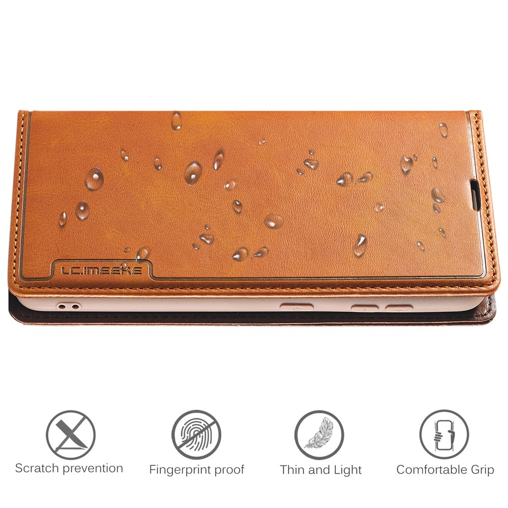 LC.IMEEKE LC-001 Series Full Protection Cover Leather Mobile Phone Case with Card Slots for Samsung Galaxy S21 FE - Brown-8