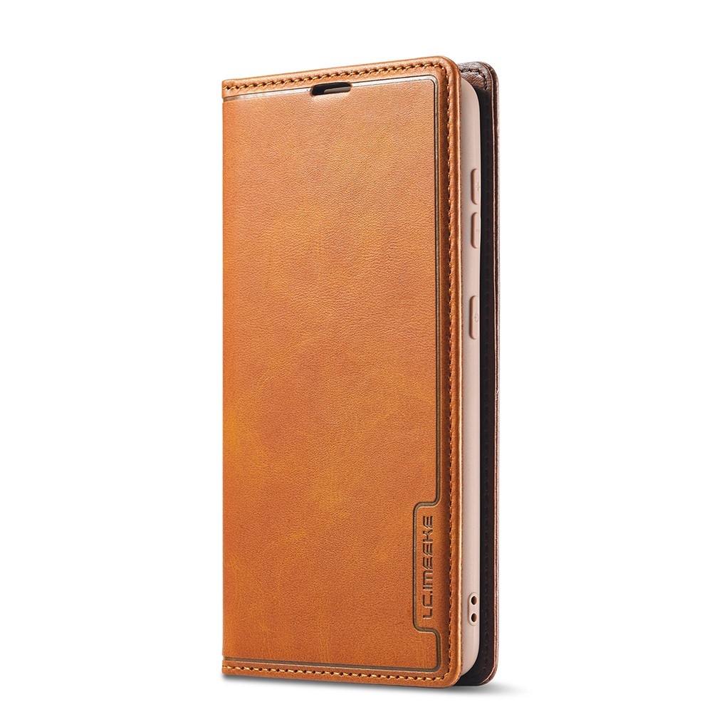 LC.IMEEKE LC-001 Series Full Protection Cover Leather Mobile Phone Case with Card Slots for Samsung Galaxy S21 FE - Brown-9