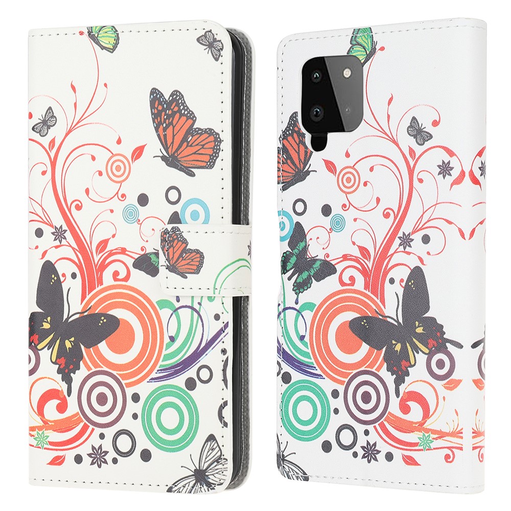 Pattern Printing Full Protection Wallet Design Leather Stand Protective Case with Stand for Samsung Galaxy A22 4G (EU Version) - Colorful Butterfly-1